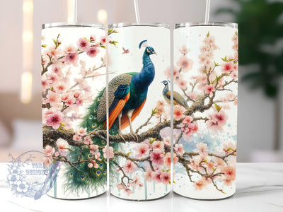 Peacock Digital Download-Bird Tumbler Wrap Design-Watercolor Floral Sublimation Design Tumbler Wrap PNG-Skinny Straight 20 oz Tumbler Sublimation ToriDesigns 