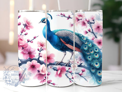 Peacock Digital Download-Bird Tumbler Wrap Design-Watercolor Floral Sublimation Design Tumbler Wrap PNG-Skinny Straight 20 oz Tumbler Sublimation ToriDesigns 