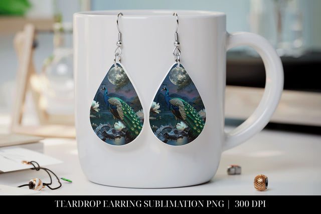 Peacock Earrings | Printable Teardrop Earring Sublimation Sublimation BijouBay 