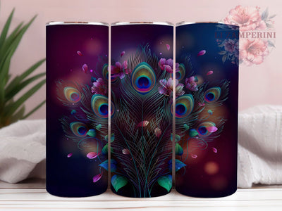 Peacock Feather Floral 20oz Tumbler, Floral Peacock, Iridescent Hues, Teal Purple Blue, Elegant Botanical, Skinny Tumbler, Sublimation PNG Sublimation Li Zamperini 