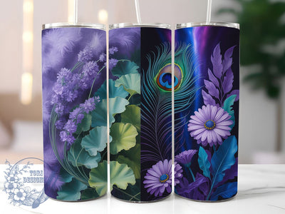 Peacock Feather Floral Tumbler, Floral Tumbler Design, 20oz Tumbler Wrap, Sublimation Design, Exotic Bird Gift, Botanical Peacock Wrap, Nature Inspired Tumbler Sublimation ToriDesigns 