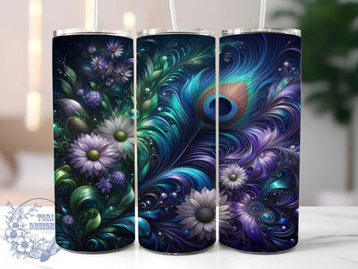 Peacock Feather Floral Tumbler, Floral Tumbler Design, 20oz Tumbler Wrap, Sublimation Design, Exotic Bird Gift, Botanical Peacock Wrap, Nature Inspired Tumbler Sublimation ToriDesigns 