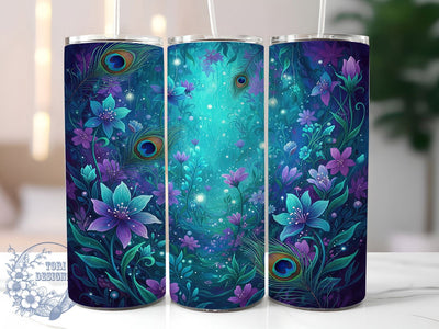 Peacock Feather Floral Tumbler, Floral Tumbler Design, 20oz Tumbler Wrap, Sublimation Design, Exotic Bird Gift, Botanical Peacock Wrap, Nature Inspired Tumbler Sublimation ToriDesigns 
