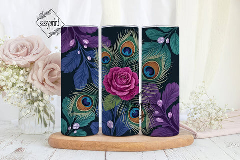 Peacock Feather & Rose 20oz Tumbler Wrap Sublimation sassyprint 
