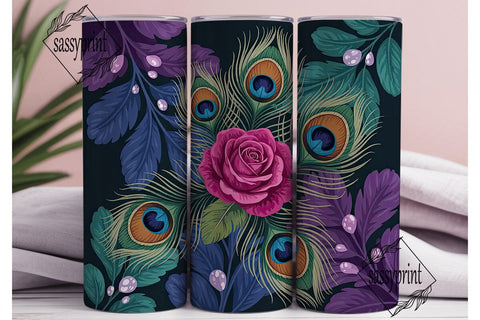 Peacock Feather & Rose 20oz Tumbler Wrap Sublimation sassyprint 
