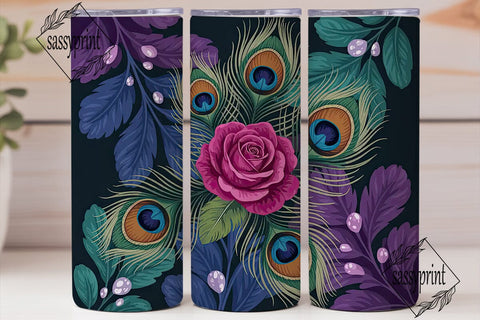 Peacock Feather & Rose 20oz Tumbler Wrap Sublimation sassyprint 