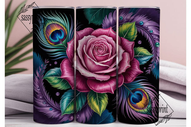 Peacock Feather & Rose 20oz Tumbler Wrap Sublimation sassyprint 