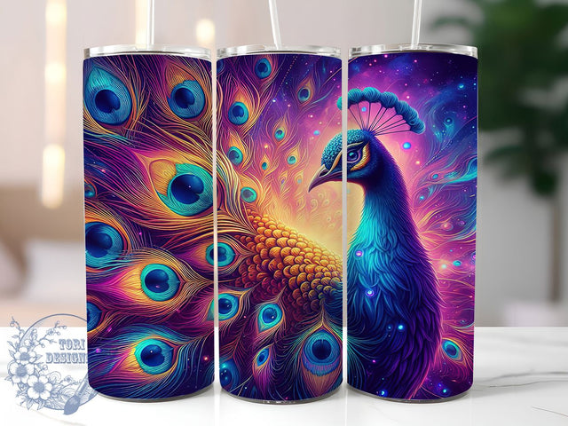Peacock Feather Vibrant Boho Tumbler, Vibrant Bird Wrap, 20oz Tumbler Sublimation, Elegant Feathery Design, Boho Peacock Art, Iridescent Plumage Aesthetic, Exotic Nature Tumbler Sublimation ToriDesigns 
