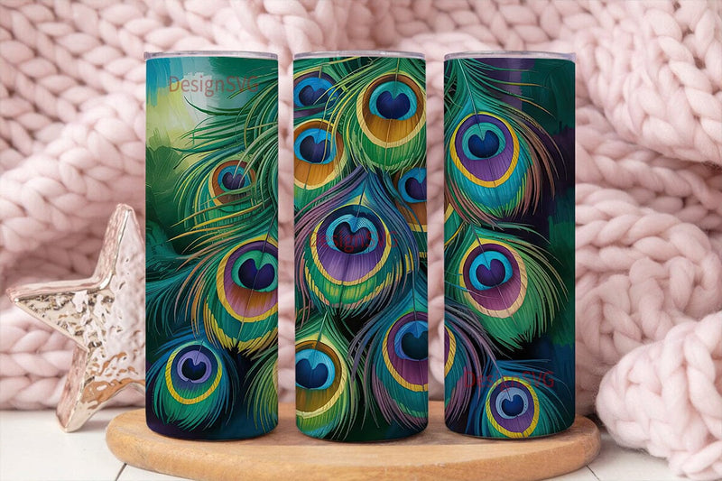 Peacock Feathers 20oz Tumbler Wrap Sublimation DesignSVG 