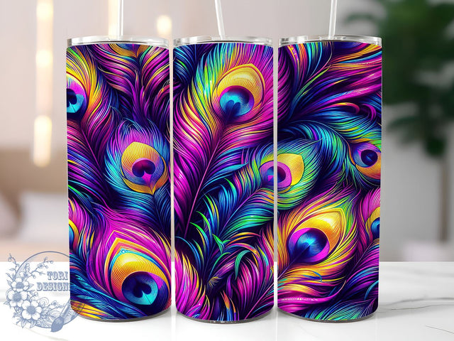 Peacock Feathers Tumbler, 20oz Tumbler Wrap, Sublimation Design PNG, Colorful Drinkware, Bird Feather Decor, Boho Tumbler, Unique Gift Ideas Sublimation ToriDesigns 
