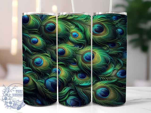 Peacock Feathers Tumbler, 20oz Tumbler Wrap, Sublimation Design PNG, Colorful Drinkware, Bird Feather Decor, Boho Tumbler, Unique Gift Ideas Sublimation ToriDesigns 
