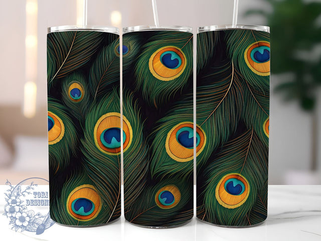 Peacock Feathers Tumbler, 20oz Tumbler Wrap, Sublimation Design PNG, Colorful Drinkware, Bird Feather Decor, Boho Tumbler, Unique Gift Ideas Sublimation ToriDesigns 