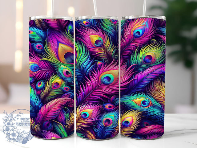 Peacock Feathers Tumbler, 20oz Tumbler Wrap, Sublimation Design PNG, Colorful Drinkware, Bird Feather Decor, Boho Tumbler, Unique Gift Ideas Sublimation ToriDesigns 
