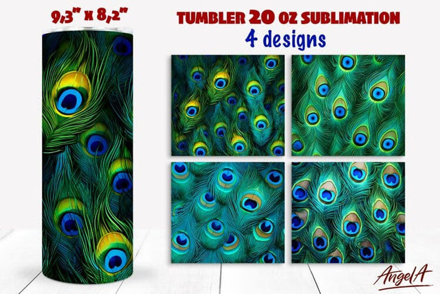 Peacock feathers tumbler / Animal print tumbler / colorful Sublimation Angelina Semenova 
