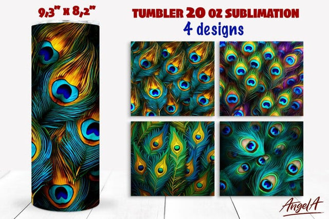 Peacock feathers tumbler / Animal print tumbler / colorful Sublimation Angelina Semenova 