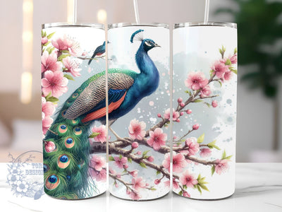 Peacock Floral 20 oz Skinny Sublimation Tumbler Designs, Peacock Tumbler PNG, Straight & Tapered Tumbler Wrap PNG, Instant Digital Download PNG Sublimation ToriDesigns 