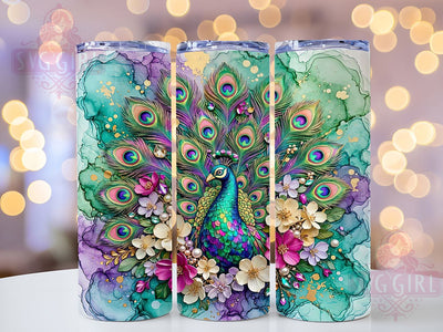 Peacock Floral Fantasy 20oz Tumbler, Peacock Feather, Floral Fantasy, 20oz Tumbler Wrap, Sublimation Design, Bird Flower, Skinny Tumbler, Digital Download Sublimation SvggirlplusArt 