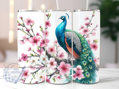Peacock Floral Sublimation Design Tumbler Wrap PNG, Skinny Straight 20 oz Tumbler, Tumbler PNG, Straight & Tapered Tumbler Wrap PNG, Instant Digital Download PNG Sublimation ToriDesigns 