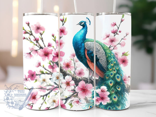 Peacock Floral Sublimation Design Tumbler Wrap PNG, Skinny Straight 20 oz Tumbler, Tumbler PNG, Straight & Tapered Tumbler Wrap PNG, Instant Digital Download PNG Sublimation ToriDesigns 
