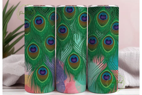 Peacock Glitter 20oz Tumbler Wrap Sublimation PixelChick 