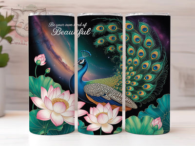 Peacock Inspire Beauty Tumbler, Motivational Quote, Beautiful Design, Inspirational Style, Elegant Feathers, 20Oz Tumbler, Sublimation Wrap Sublimation Lara' s Designs 