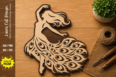 Peacock Lady Laser Cut SVG | Elegant Woman Peacock Wall Art | Decorative Wooden Glowforge Cut File SVG Regulrcrative 
