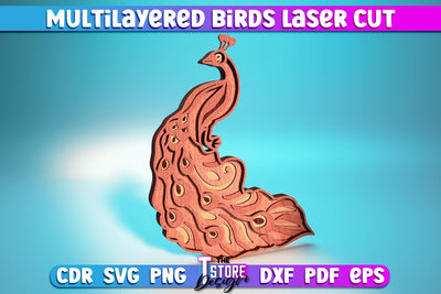 Peacock Laser Cut | Multilayered Bird Laser Cut | Bird Shapes Design | CNC Files SVG The T Store Design 