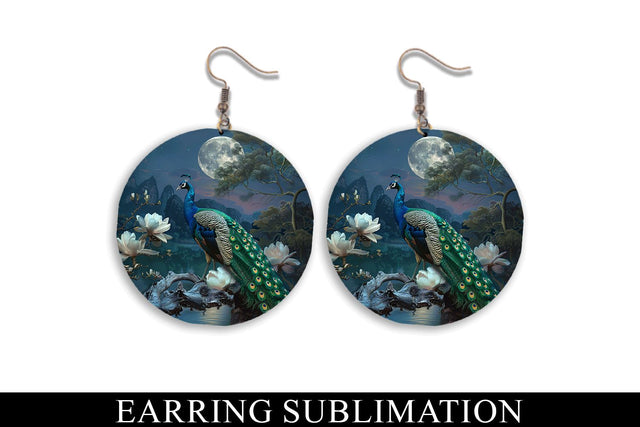 Peacock Magnolia Moon Round Earring Design Sublimation BijouBay 