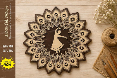 Peacock Mandala Laser Cut SVG Design SVG Regulrcrative 