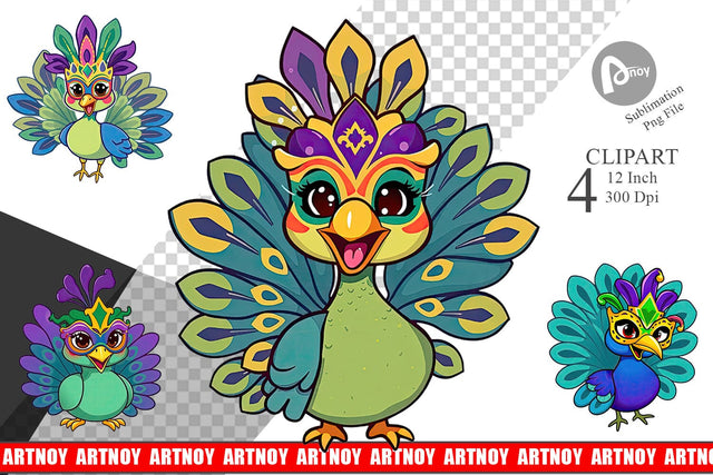 Peacock Mardi Gras Clipart Sublimation artnoy 