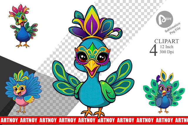 Peacock Mardi Gras Clipart Sublimation artnoy 