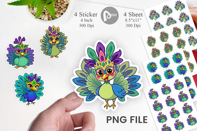 Peacock Mardi Gras Sticker Sublimation artnoy 
