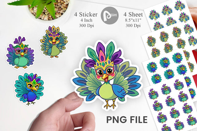 Peacock Mardi Gras Sticker Sublimation artnoy 