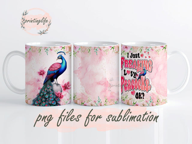 Peacock Mug Wrap Design, Instant Digital Design Download Mug Wrap Design, Mug Design PNG Sublimation PrintingLife 