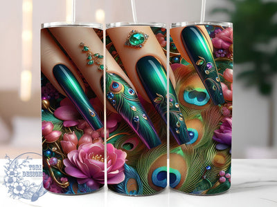 Peacock Nail Tech Tumbler, Peacock Tumbler Design, 20oz Tumbler Wrap, Sublimation Design, Manicurist Gift, Artistic Peacock Wrap, Salon Professional Tumbler Sublimation ToriDesigns 