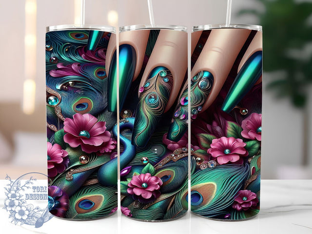 Peacock Nail Tech Tumbler, Peacock Tumbler Design, 20oz Tumbler Wrap, Sublimation Design, Manicurist Gift, Artistic Peacock Wrap, Salon Professional Tumbler Sublimation ToriDesigns 