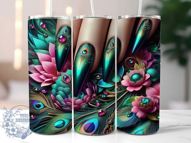 Peacock Nail Tech Tumbler, Peacock Tumbler Design, 20oz Tumbler Wrap, Sublimation Design, Manicurist Gift, Artistic Peacock Wrap, Salon Professional Tumbler Sublimation ToriDesigns 