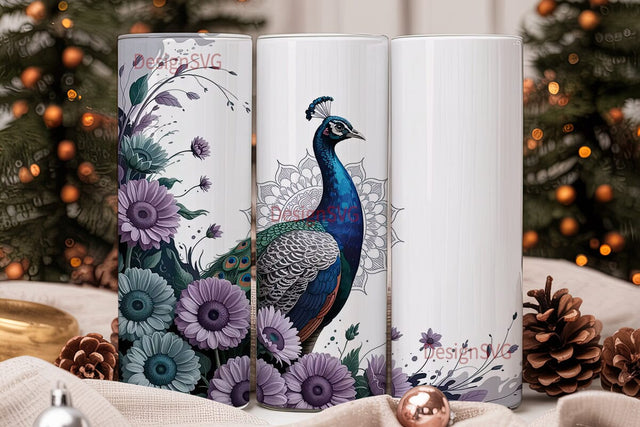 Peacock Sunflower 20oz Tumbler Wrap Sublimation DesignSVG 