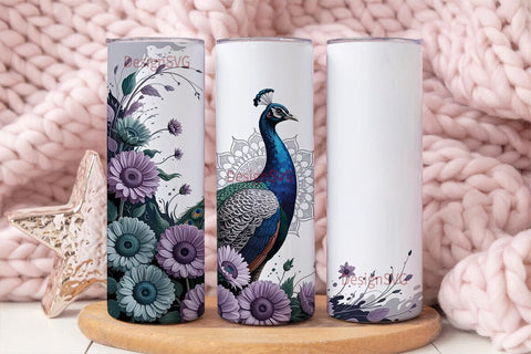 Peacock Sunflower 20oz Tumbler Wrap Sublimation DesignSVG 