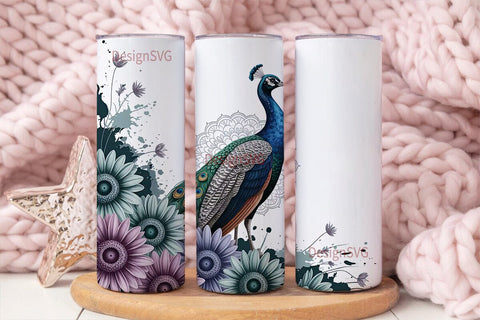 Peacock Sunflower 20oz Tumbler Wrap Sublimation DesignSVG 