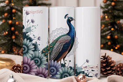 Peacock Sunflower 20oz Tumbler Wrap Sublimation DesignSVG 