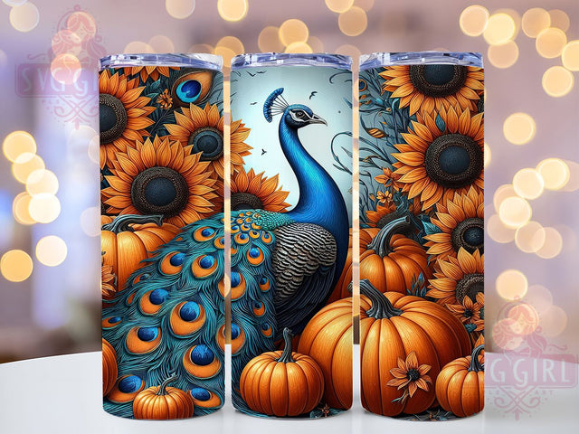 Peacock Sunflower Fall 20oz Tumbler Wrap, Fall Sunflower Design, 20oz Sublimation Wrap, Autumn Pumpkin Cup, Rustic Peacock Art, Boho Fall Aesthetic, Harvest Season Tumbler Sublimation SvggirlplusArt 