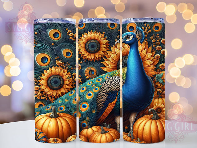 Peacock Sunflower Fall 20oz Tumbler Wrap, Fall Sunflower Design, 20oz Sublimation Wrap, Autumn Pumpkin Cup, Rustic Peacock Art, Boho Fall Aesthetic, Harvest Season Tumbler Sublimation SvggirlplusArt 