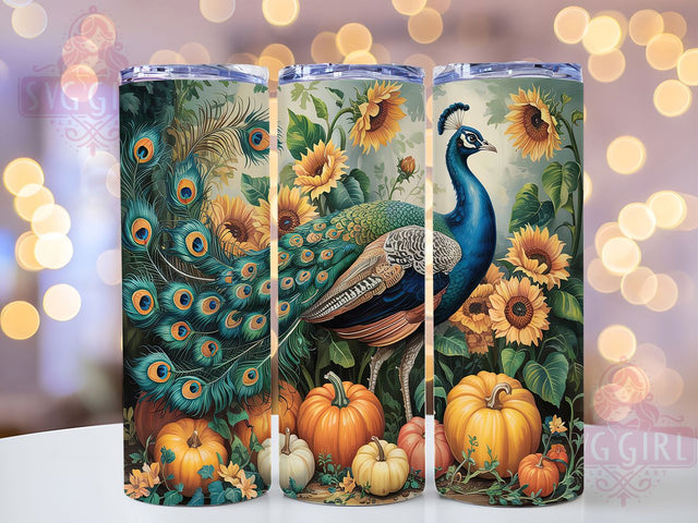 Peacock Sunflower Fall 20oz Tumbler Wrap, Fall Sunflower Design, 20oz Sublimation Wrap, Autumn Pumpkin Cup, Rustic Peacock Art, Boho Fall Aesthetic, Harvest Season Tumbler Sublimation SvggirlplusArt 