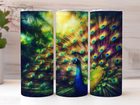 Peacock Tumbler Design, Peacock Tail Wrap, Sublimation PNG, 20oz Tumbler, Colorful Tumbler, Bird Lover Gift, Tropical Decor, Nature Inspired Tumbler Sublimation Lara' s Designs 