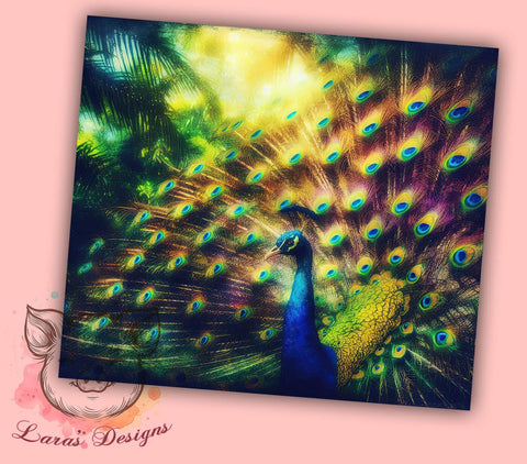 Peacock Tumbler Design, Peacock Tail Wrap, Sublimation PNG, 20oz Tumbler, Colorful Tumbler, Bird Lover Gift, Tropical Decor, Nature Inspired Tumbler Sublimation Lara' s Designs 