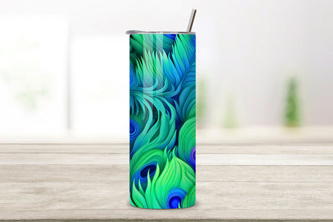 Peacock Tumbler Design Seamless, Feathers Tumbler Wrap Png Sublimation FloridPrintables 