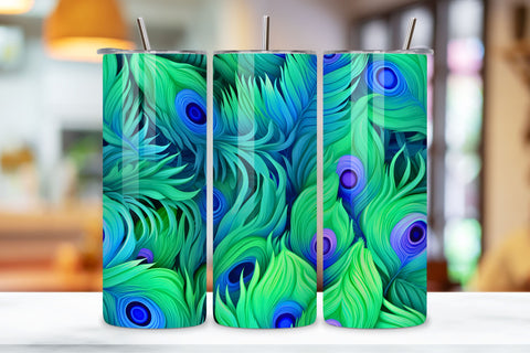 Peacock Tumbler Design Seamless, Feathers Tumbler Wrap Png Sublimation FloridPrintables 