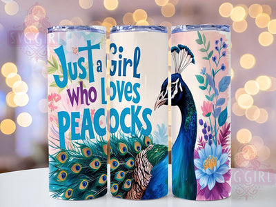 Peacock Tumbler Wrap, Just A Girl Who Loves Peacocks, 20oz Sublimation, Cute Peacock Design, Animal Lover Tumbler, Colorful Drinkware, Peacock Lover Gift Sublimation SvggirlplusArt 