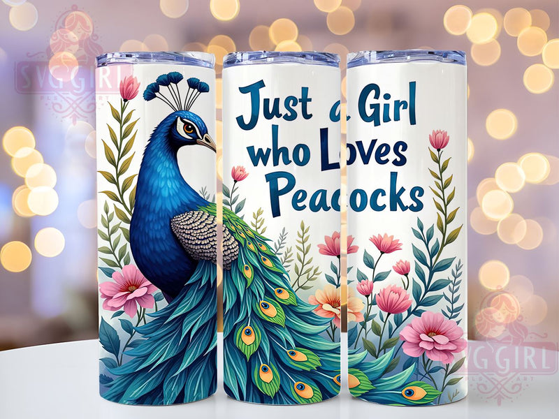 Peacock Tumbler Wrap, Just A Girl Who Loves Peacocks, 20oz Sublimation, Cute Peacock Design, Animal Lover Tumbler, Colorful Drinkware, Peacock Lover Gift Sublimation SvggirlplusArt 